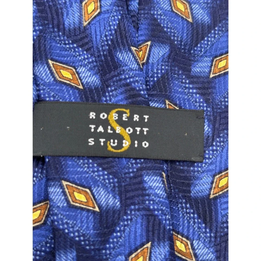 Robert Talbott Best of Class Blue Gold Diamond Geometric Woven Designer Tie USA